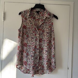 H&M Flower Paisley Sheer Collared Sleeveless Top - Size 8